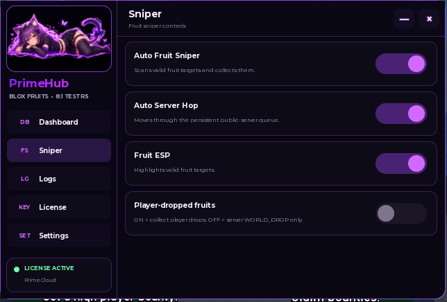 PrimeHub - Auto fruit finder + server hop(Full auto find fruit)
